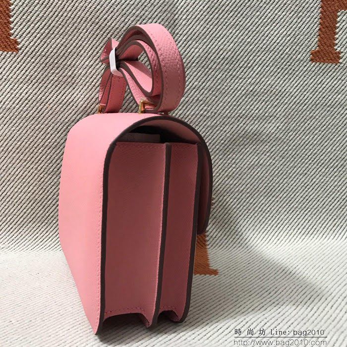 HERMES愛馬仕 H空姐包 進口原廠EP皮 頂級蜜蠟製作 街拍必備單品 奶昔粉金銀 單肩斜挎包  Ama1546